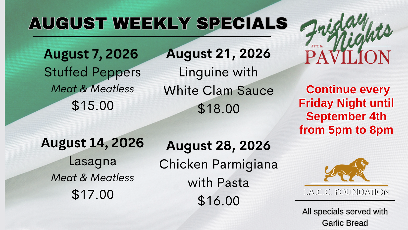 August 2026 Pavilion Specials 